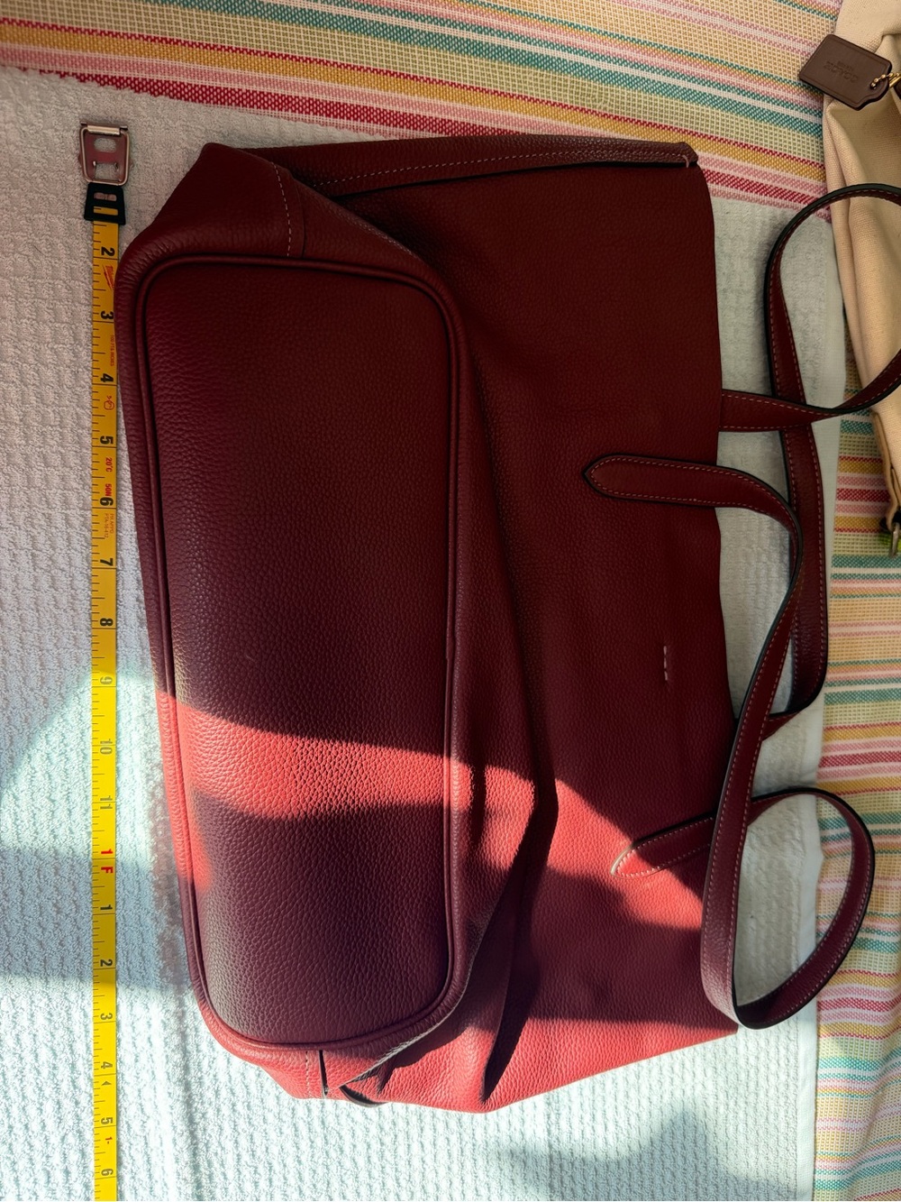 Coach Burgundy Leather Tote with Interior Logo Patch - Picture 2 of 4